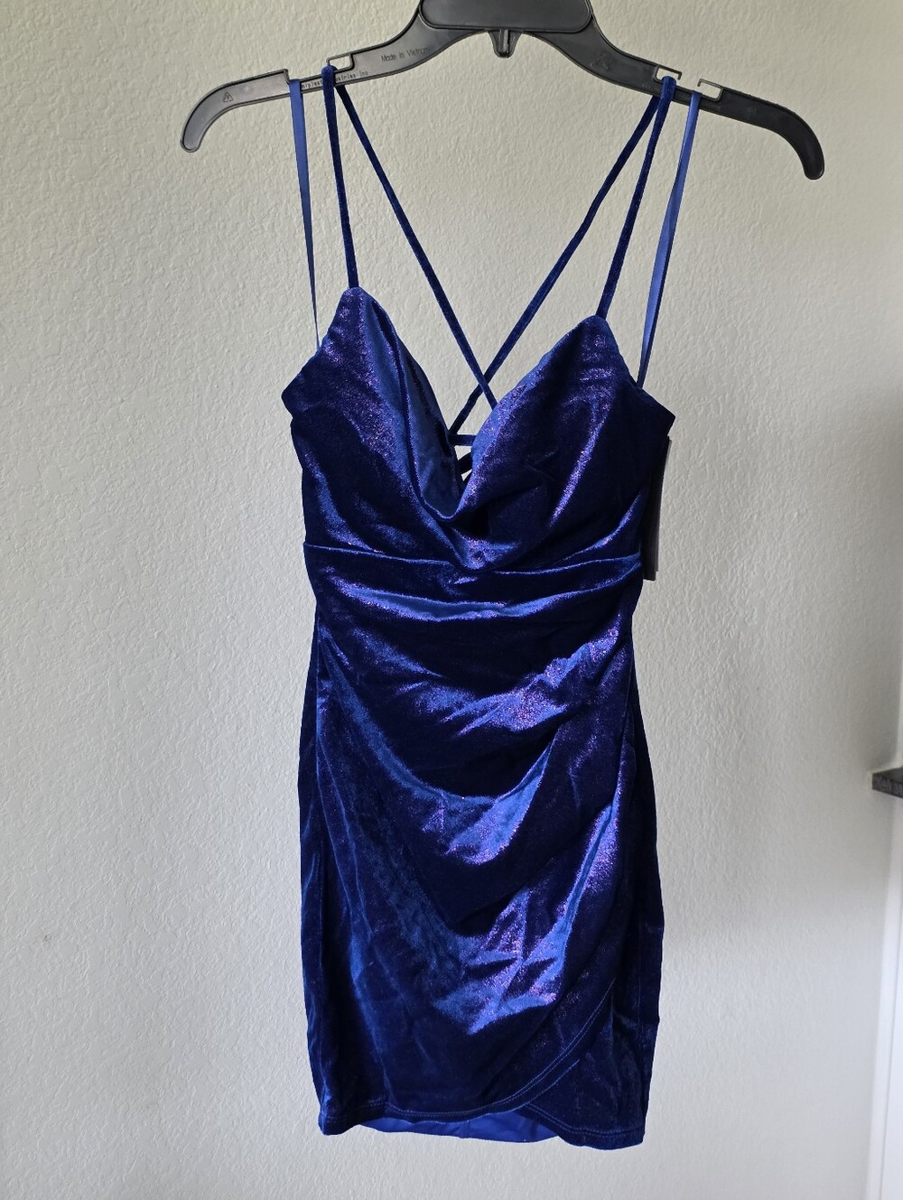 NWT Seni & Cade Royal Blue Velvet Bodycon Mini Dress Strappy XXS Party Club - Picture 3 of 11